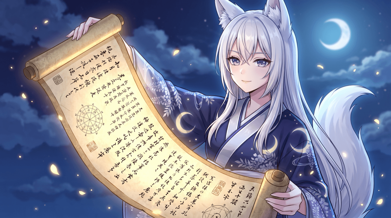 命式の図が記された巻物を広げる葛葉