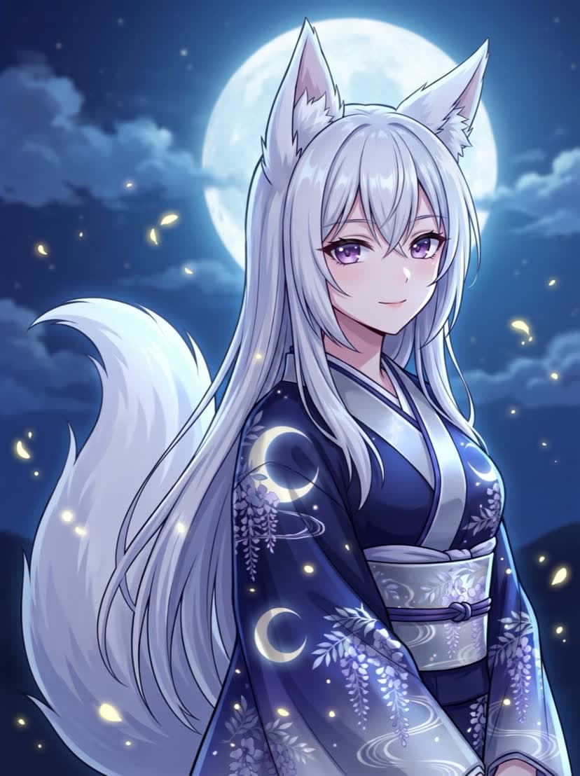 月夜に佇む白狐の化身・葛葉